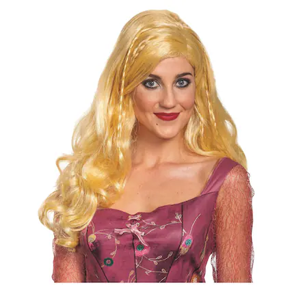 Front. Disguise - Disney Hocus Pocus Sarah Deluxe Adult Costume Wig | One Size - Yellow.
