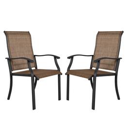 Nuu Garden - Outdoor Patio Chair Set of 2, Textilene Bistro Dining Chairs with Powder-Coated Iron Frame - Black and Brown