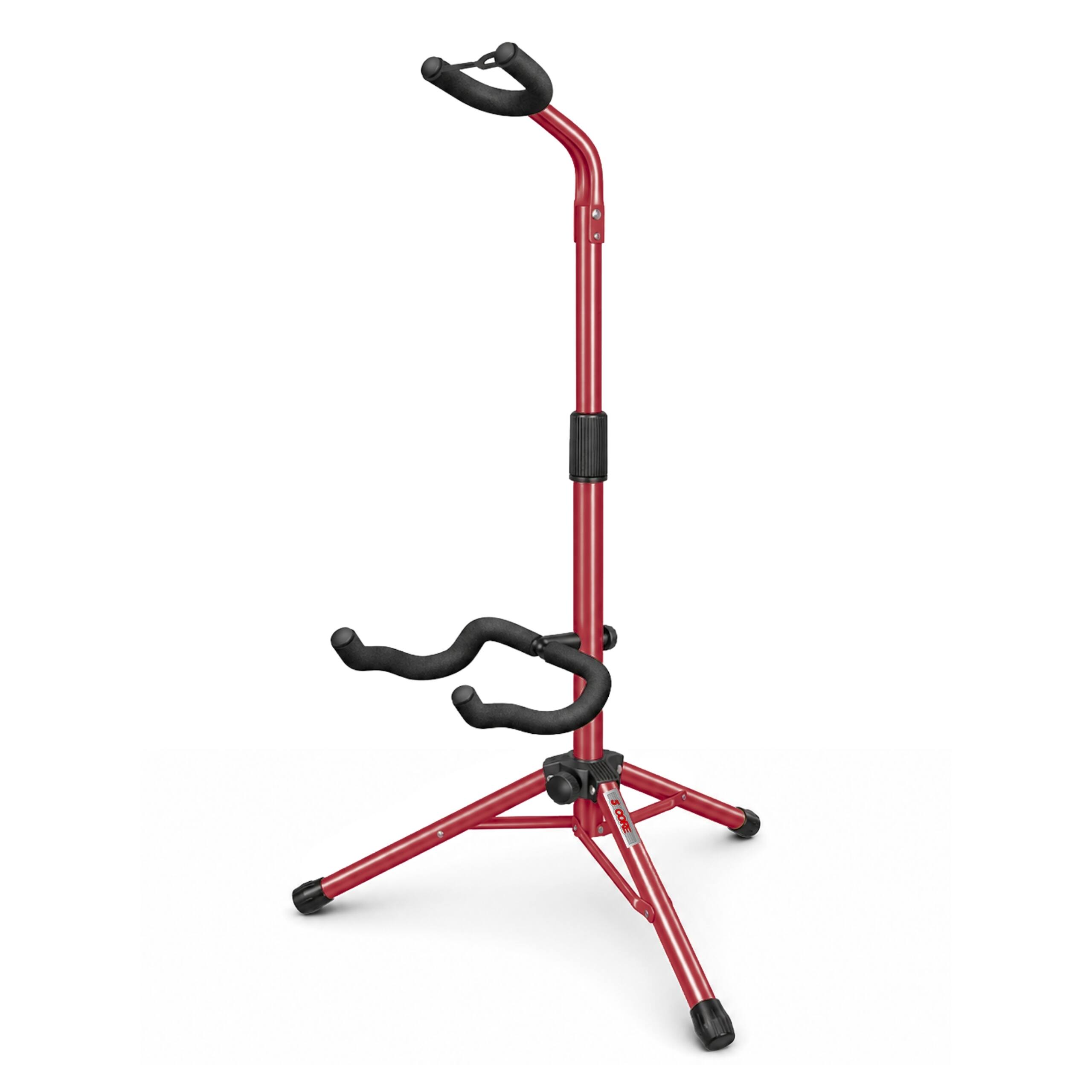 Front. 5 CORE - Guitar Stand Floor Adjustable Heavy Duty w Neck Holder for Acoustic Electric Classic Bass - Red.