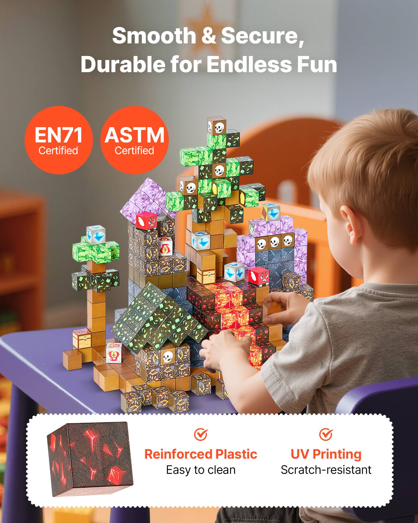 Smooth & Secure, Durable for Endless Fun
EN71 Certified
ASTM Certified

Reinforced Plastic
Easy to clean
UV Printing
Scratch-resistant