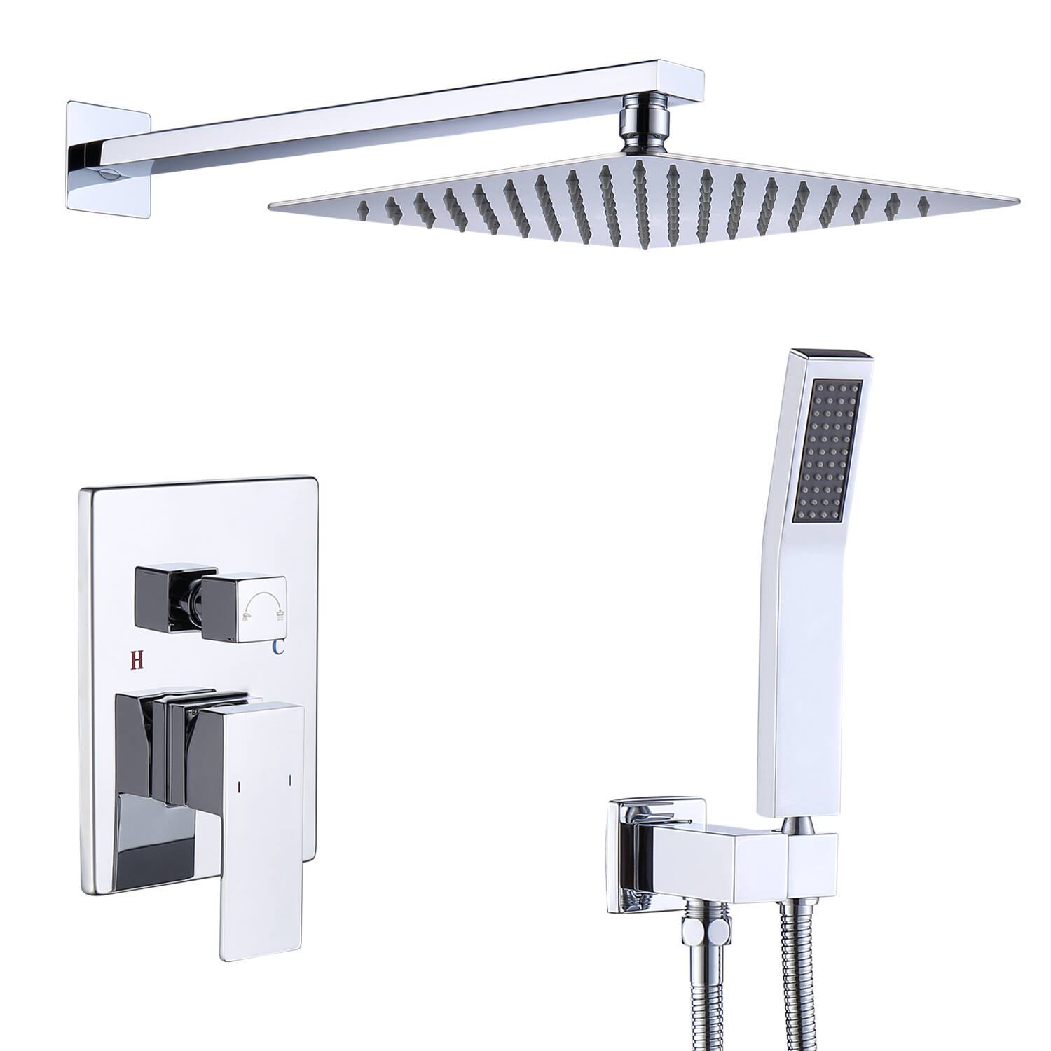 Angle. DOMETOUR - Shower System Shower Faucet Combo Set Wall Mounted with 10" Rainfall Shower Head and Handheld Shower Faucet - Chrome.