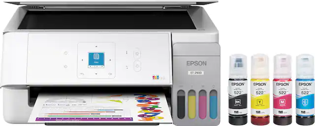 i Copy 1/8 EPSON FREDECCN He lena H CO. AURCACO
- PPEn P.L OK tank BK ET-2900 Y M C EPSON
- 522 BK - Mow ank EPSON 1
- 522 Y - Jaurm tank EPSON
- 522 M Magerita EPSON
- 522 C Cyen tank