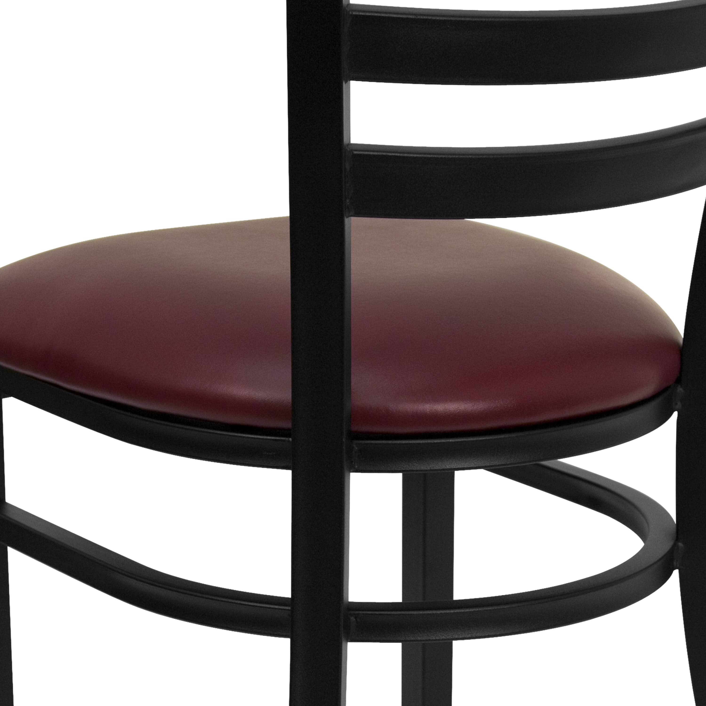 Alt View 9. Emma + Oliver - 2 Pack Ladder Back Metal Restaurant Chair - Burgundy Vinyl Seat/Black Metal Frame.