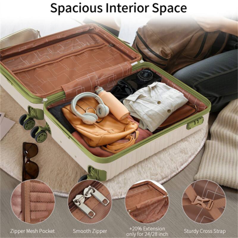 Spacious Interior Space

- Zipper Mesh Pocket
- Smooth Zipper
- +20% Extension only for 24/28 inch
- Sturdy Cross Strap