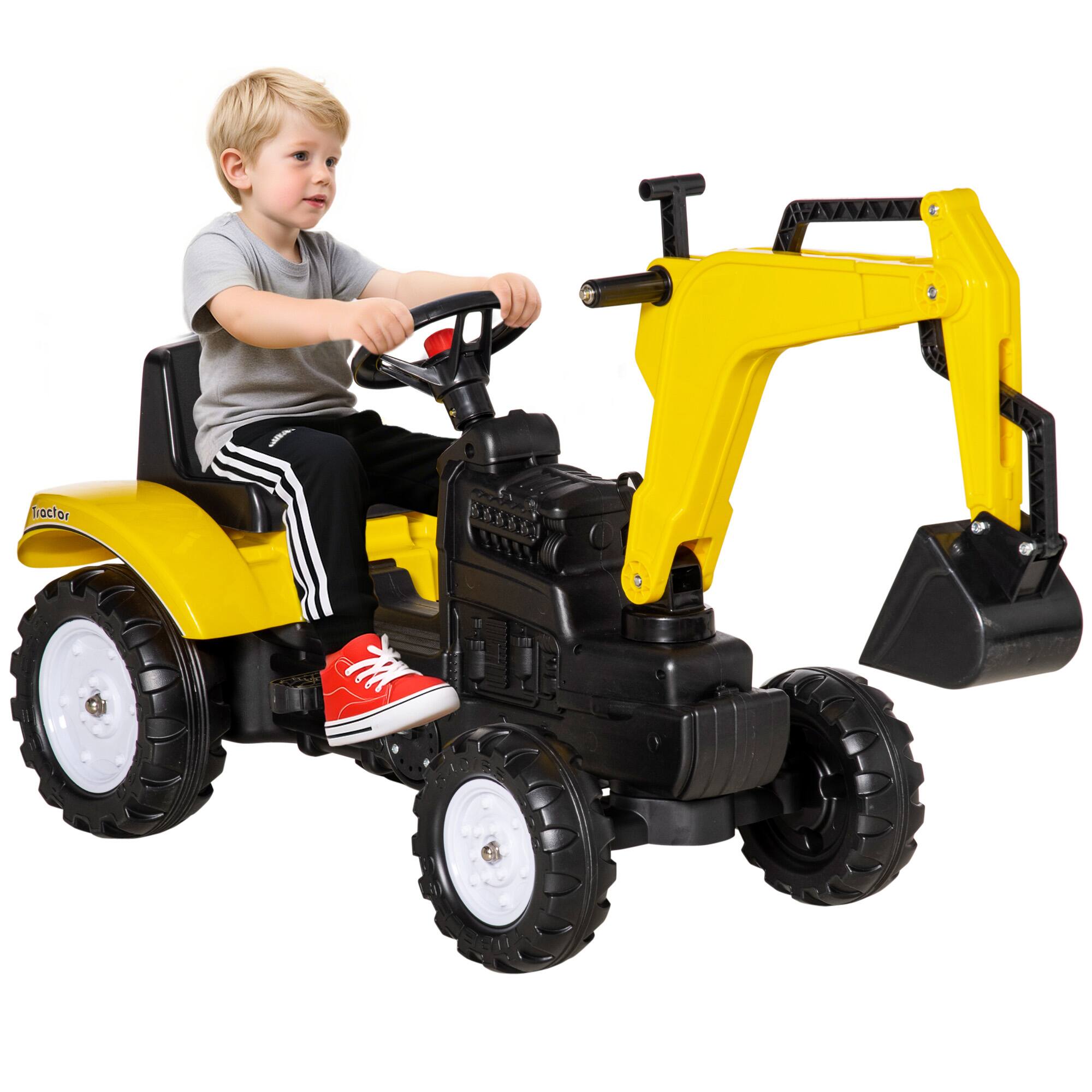 Front. Aosom - Kids Ride On Excavator, Pedal Digger, Construction Truck with Horn for Kids and Toddlers 3+.