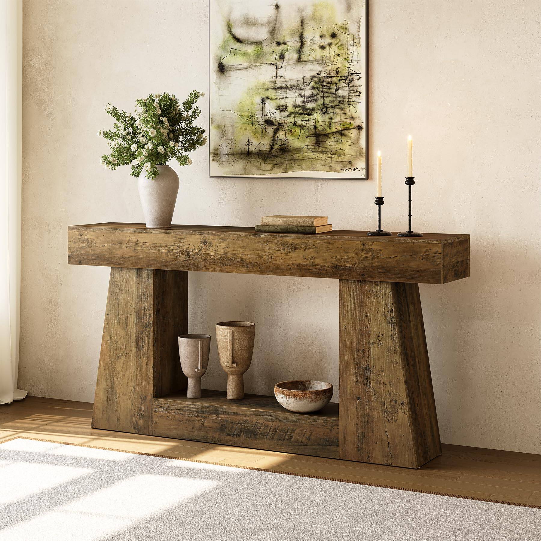 Alt View 1. Tribesigns - Console Table with Storage, 63" Farmhouse Wooden Sofa Table for Entryway, Narrow Long Accent Sofa Table Behind Couch, Co - Oak.