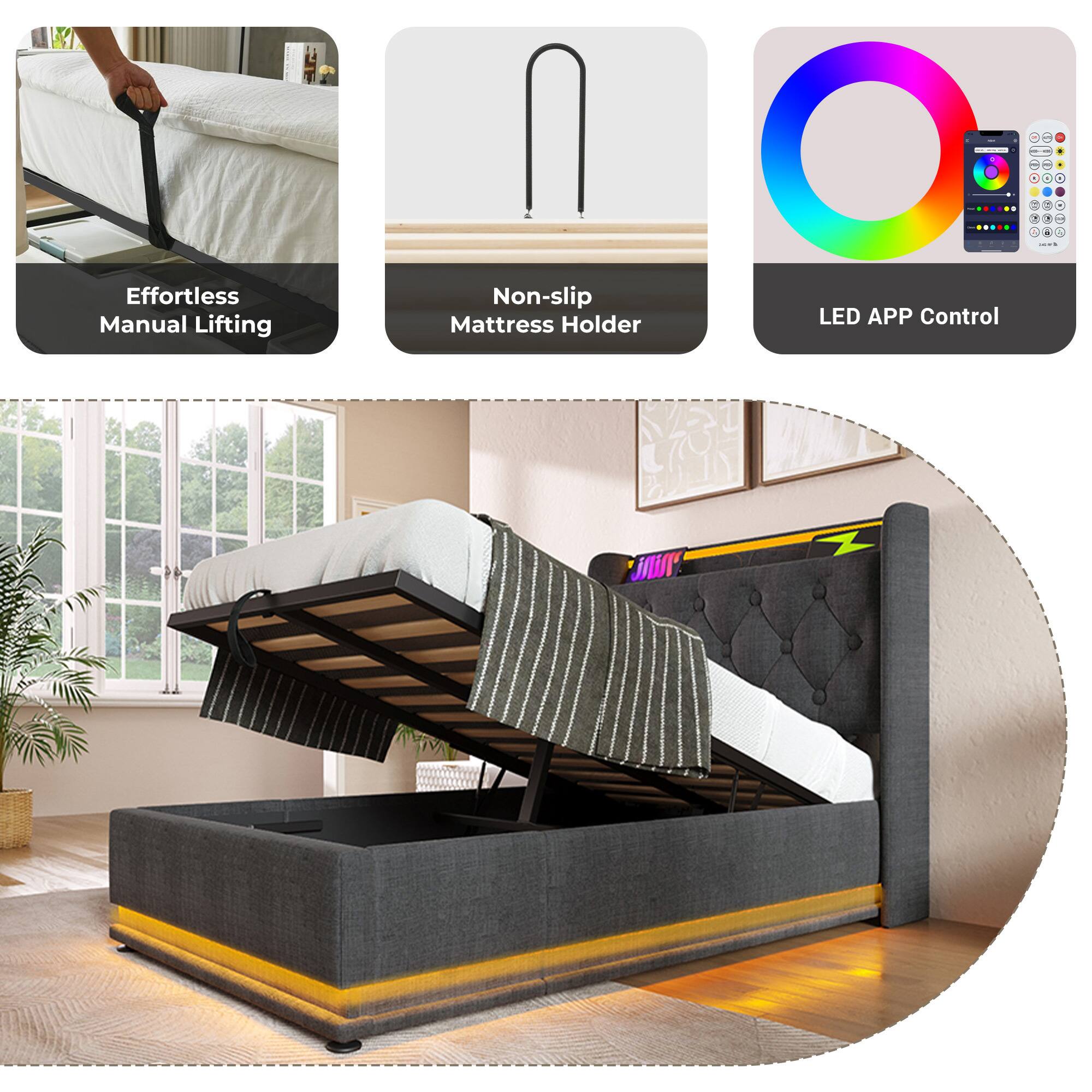 Effortless Manual Lifting  
Non-slip Mattress Holder  
LED APP Control