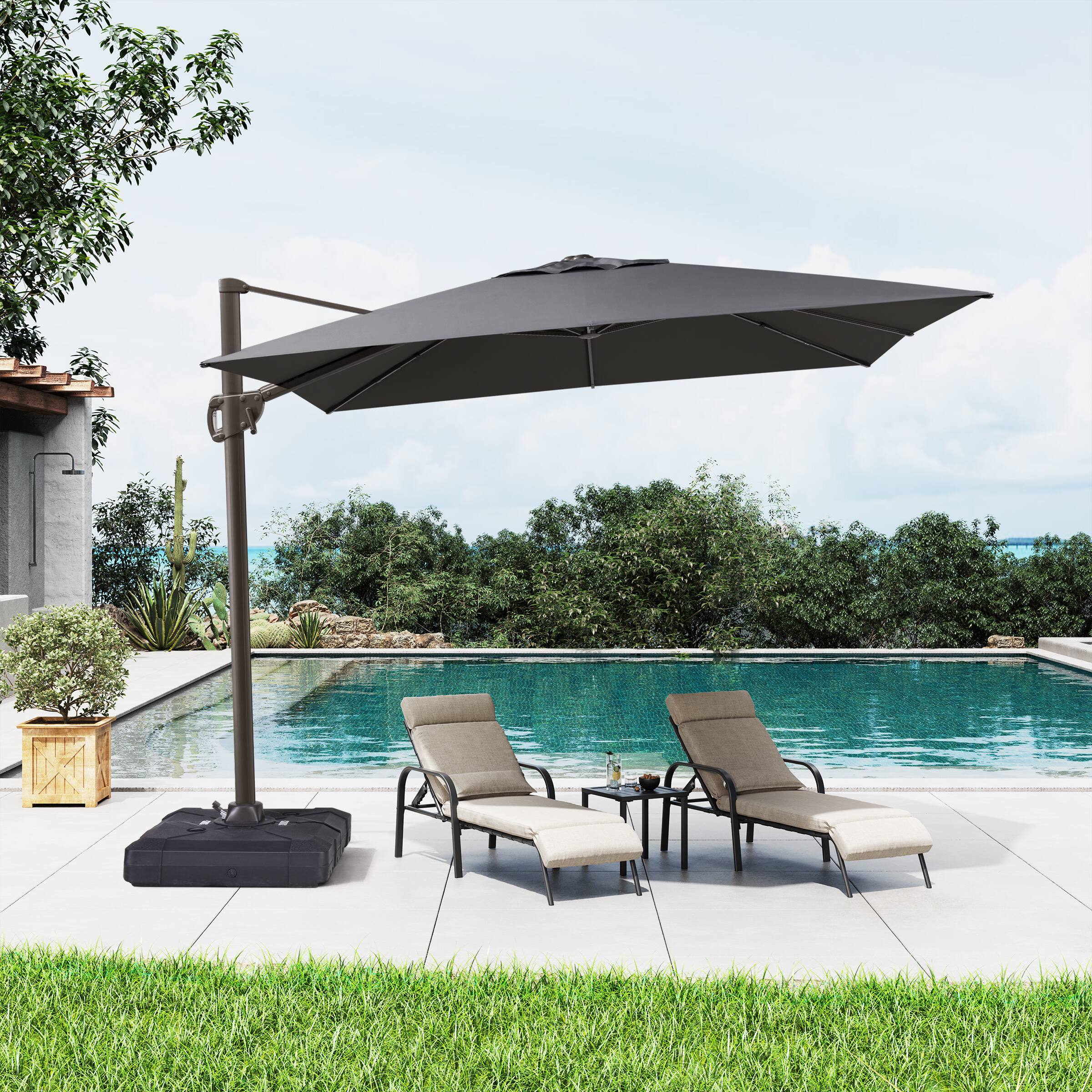 Alt View 4. Crestlive Products - Crestlive Products 9x11ft Aluminum Crank Cantilever Patio Umbrella with Base - Dark gray.