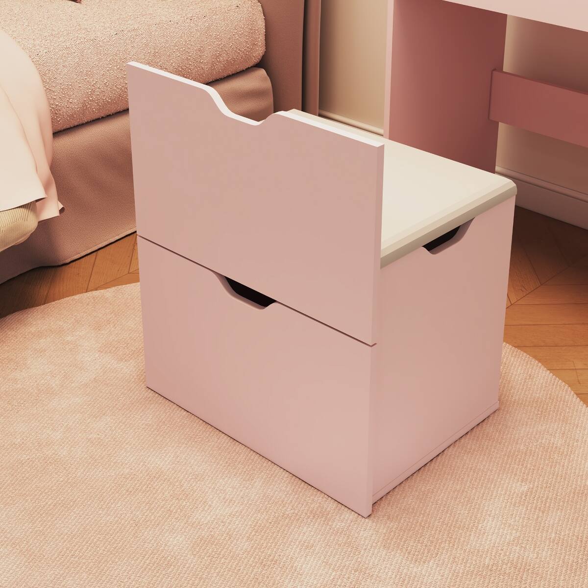 Alt View 3. Loheer - Loheer Pink Makeup Vanity with Stool, Flip Up Mirror and Three Color Lights - Pink.
