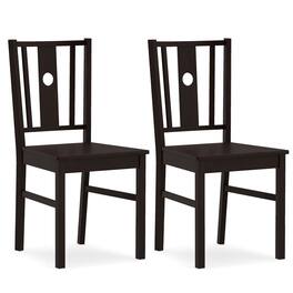 Gymax - Dining Chairs Set of 2Solid Rubber Wood Kitchen Chair w/Slatted Curved Backrest - Brown