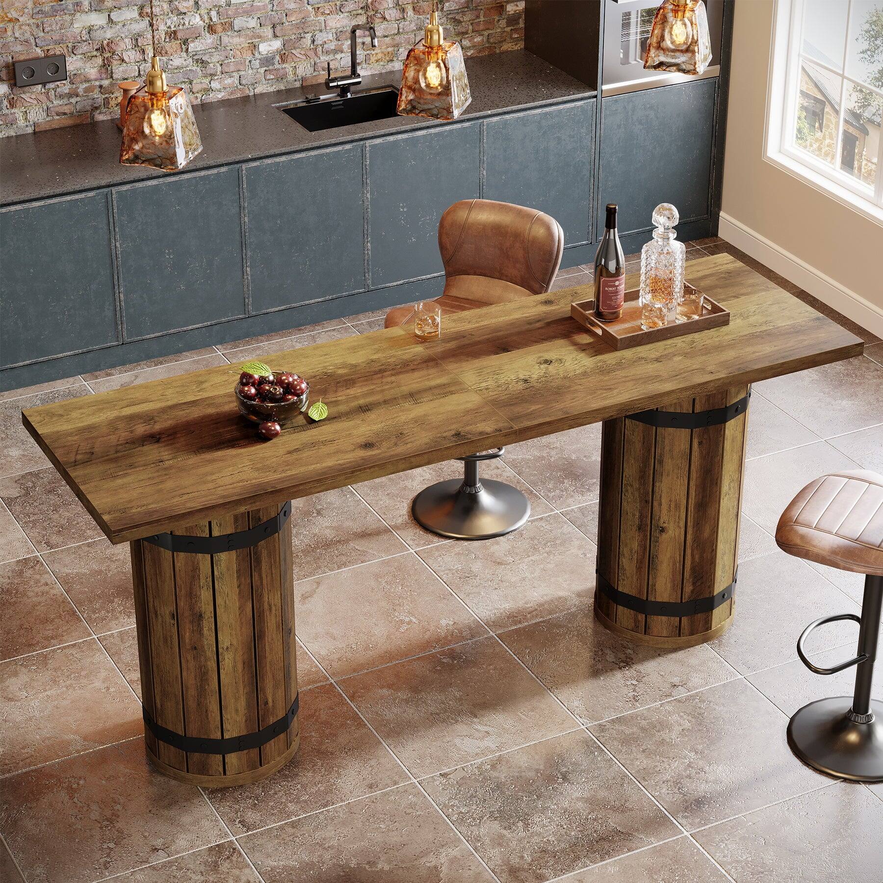 Angle. Tribesigns - Bar Table with Engineered Wood Construction and Rectangular Top for Everyday Dining and Home Entertaining - Brown.