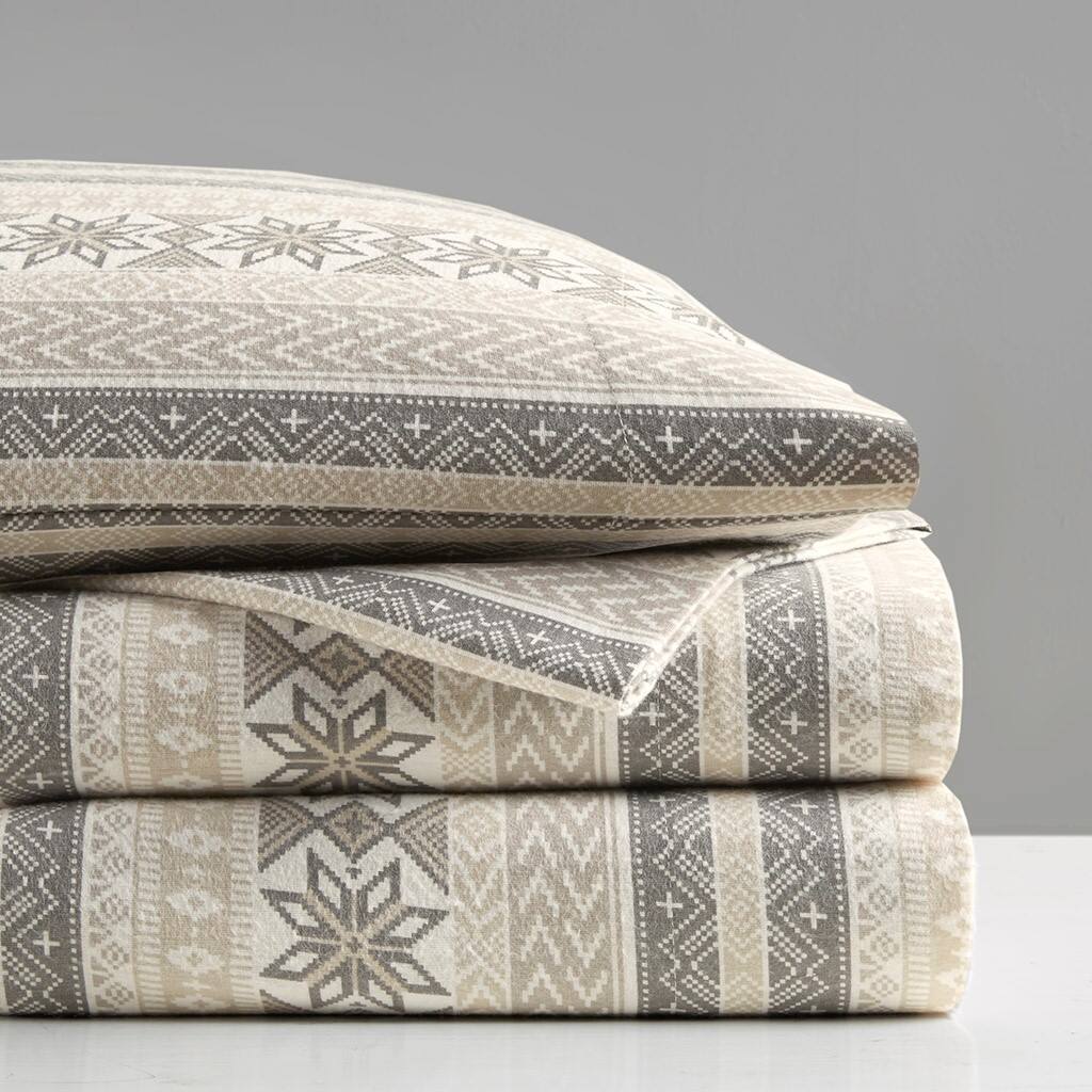 Alt View 3. Gracie Mills - Gracie Mills Persephone Cotton Flannel Sheet Set - Gray/Taupe Nordic.