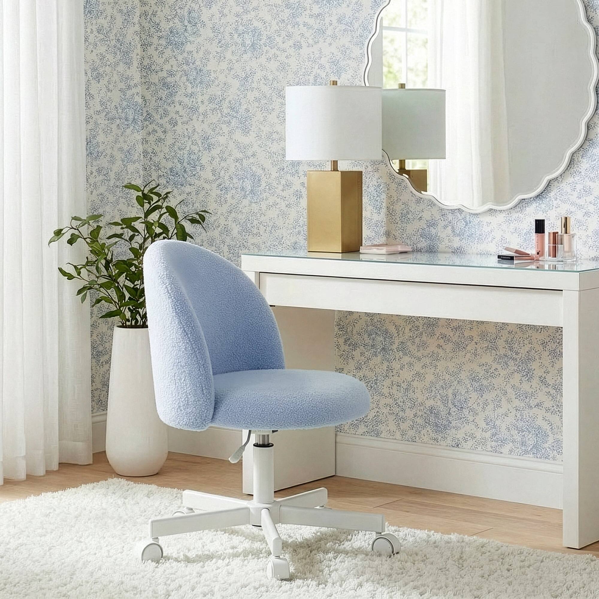 Alt View 2. Neo Chair - Office Vanity Chair with Wheels Comfy Desk Chair for Girls Cute Computer Small Armless Adjustable Height Swivel - Blue.