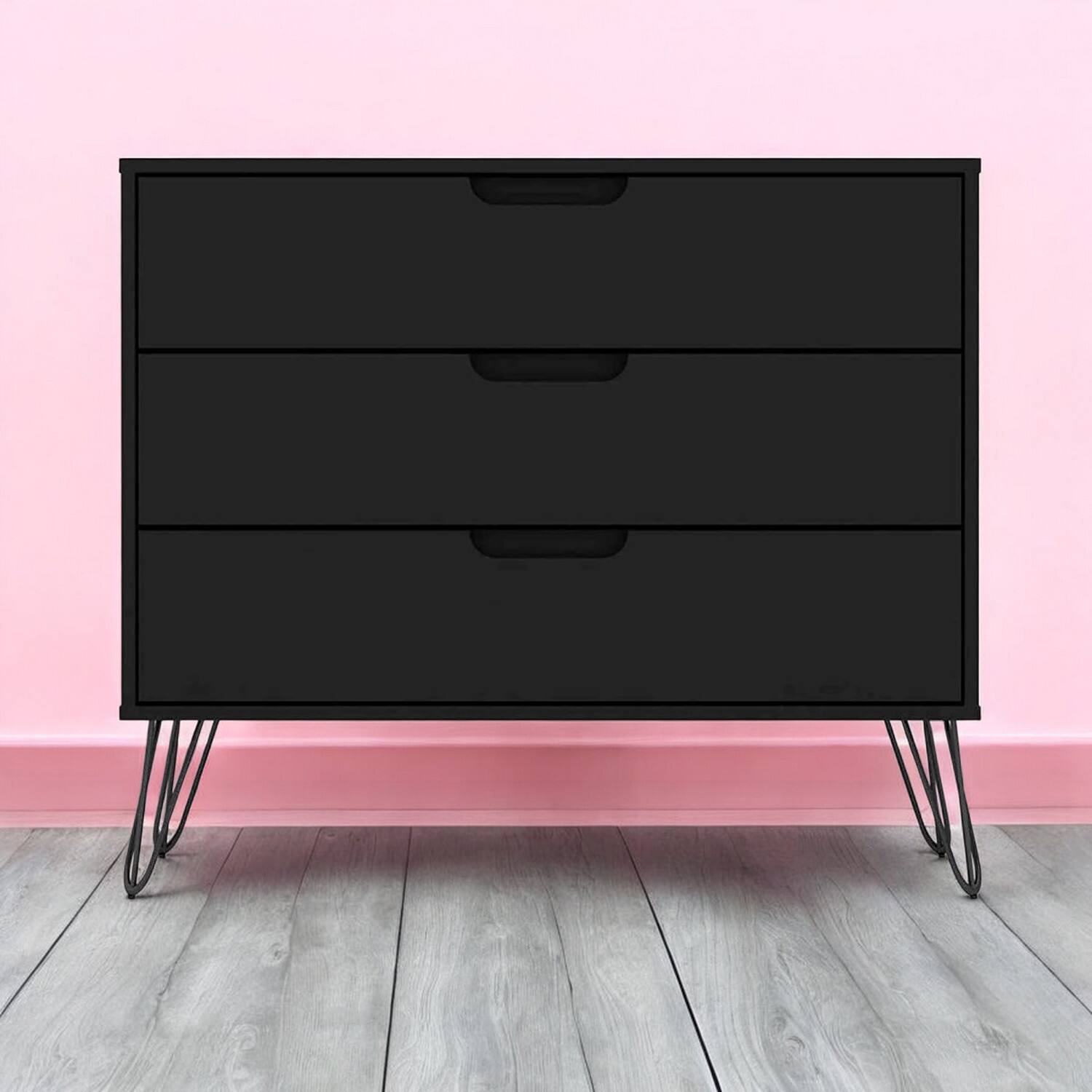 Alt View 2. SlickBlue - Scandinavian Style 3-Drawer Wood Dresser for Bedroom - Black.