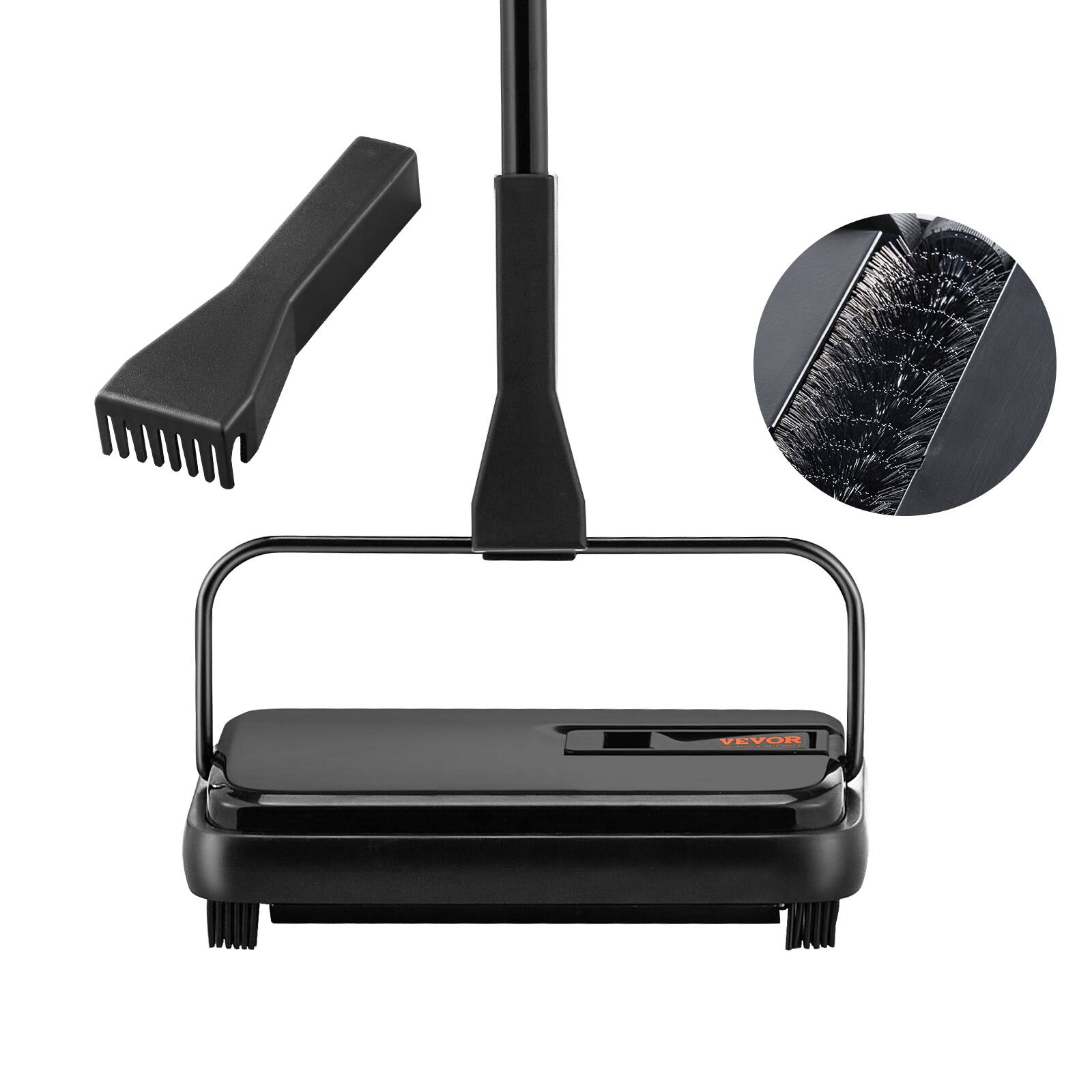 Alt View 5. VEVOR - Carpet Sweeper, 7.87 in Sweeping Paths, Floor Sweeper Manual Non Electric, 300 ml Dustbin Capacity with Comb - Black.