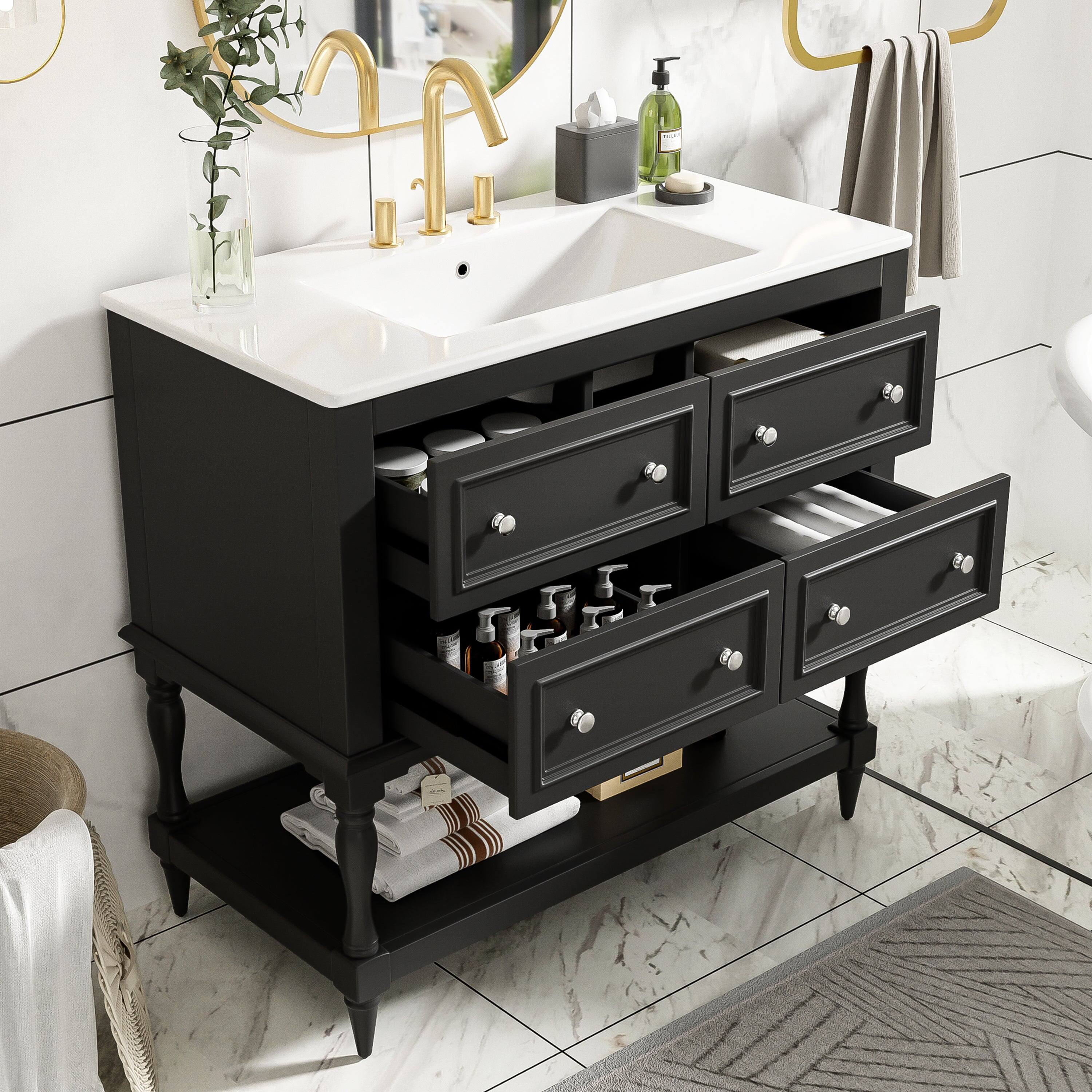 Alt View 5. Boyel Living - 36 Inch Modern Bathroom Vanity with Ceramic Sink Four Drawers Two Cabinets Black - Black.
