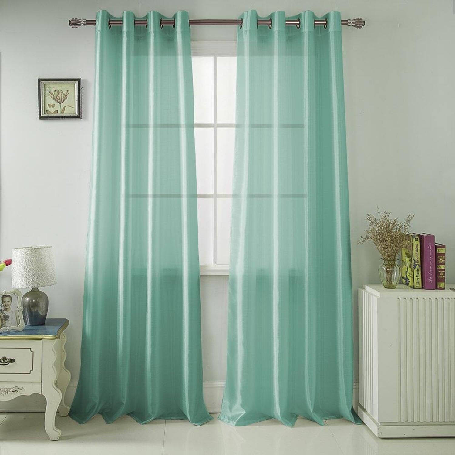 Angle. RT Designers Collection - RT Designers Collection Nancy Faux Silk Grommet Curtain Panel - 54" x 84" - Aqua - Aqua.