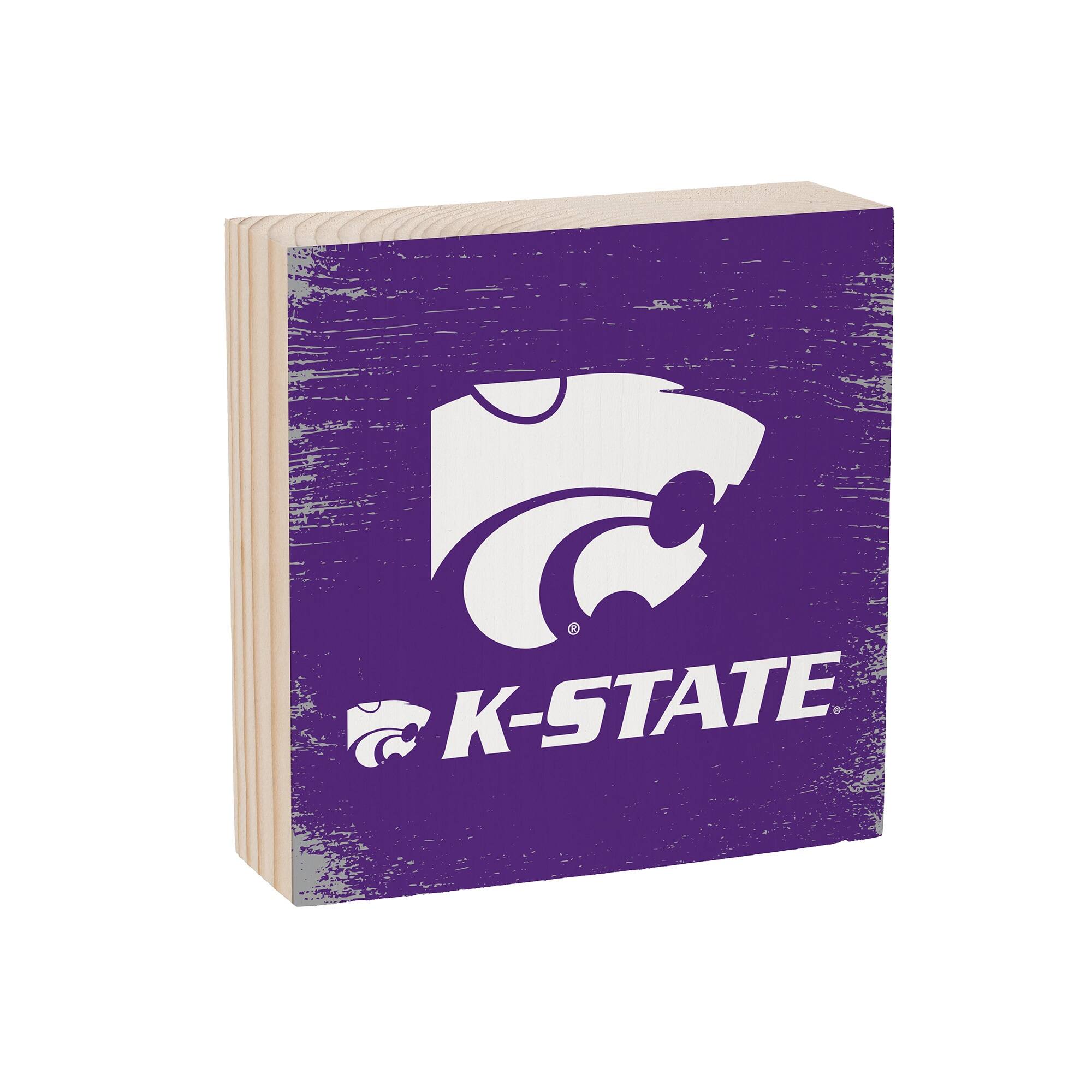 Alt View 1. Evergreen Enterprises - Kansas State Wildcats 6" Square Fan Chant Wood Block Shelf Sign - Multicolor.