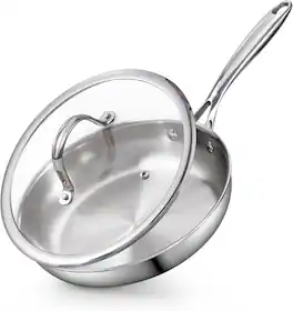Cooks Standard - Multi-Ply Clad 8-Inch Frying Pan with Glass Lid, Egg Omelet Pan & Small Wok Stir Fry Pan Skillet - Stainless Steel