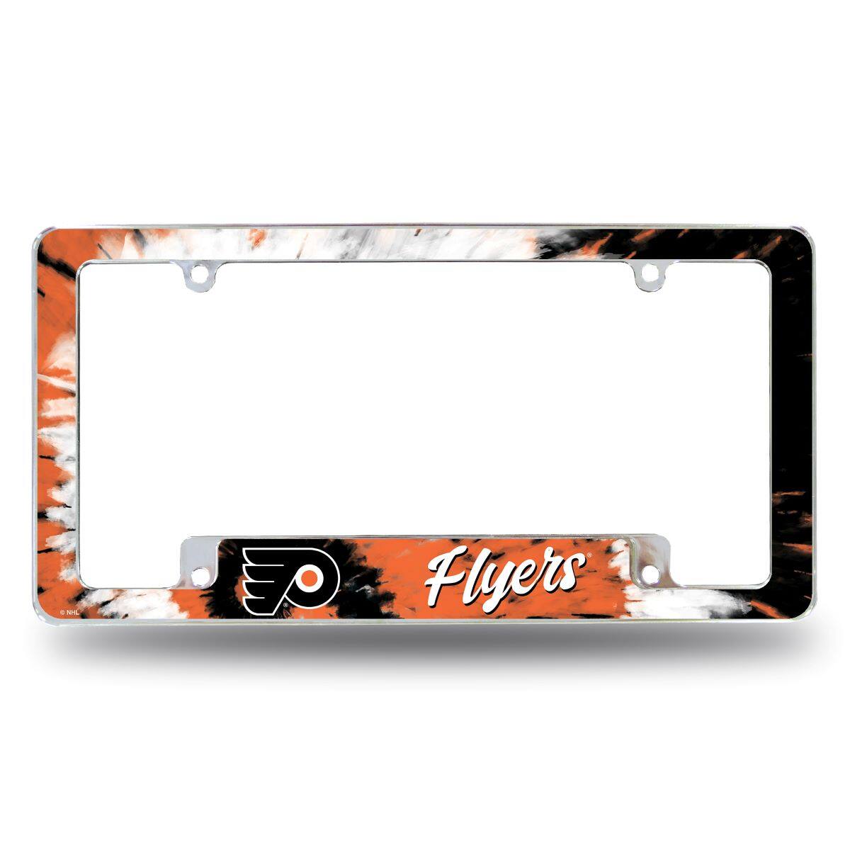 Philadelphia Flyers Chrome Metal License Plate Frame with Bold Tie Dye Design
