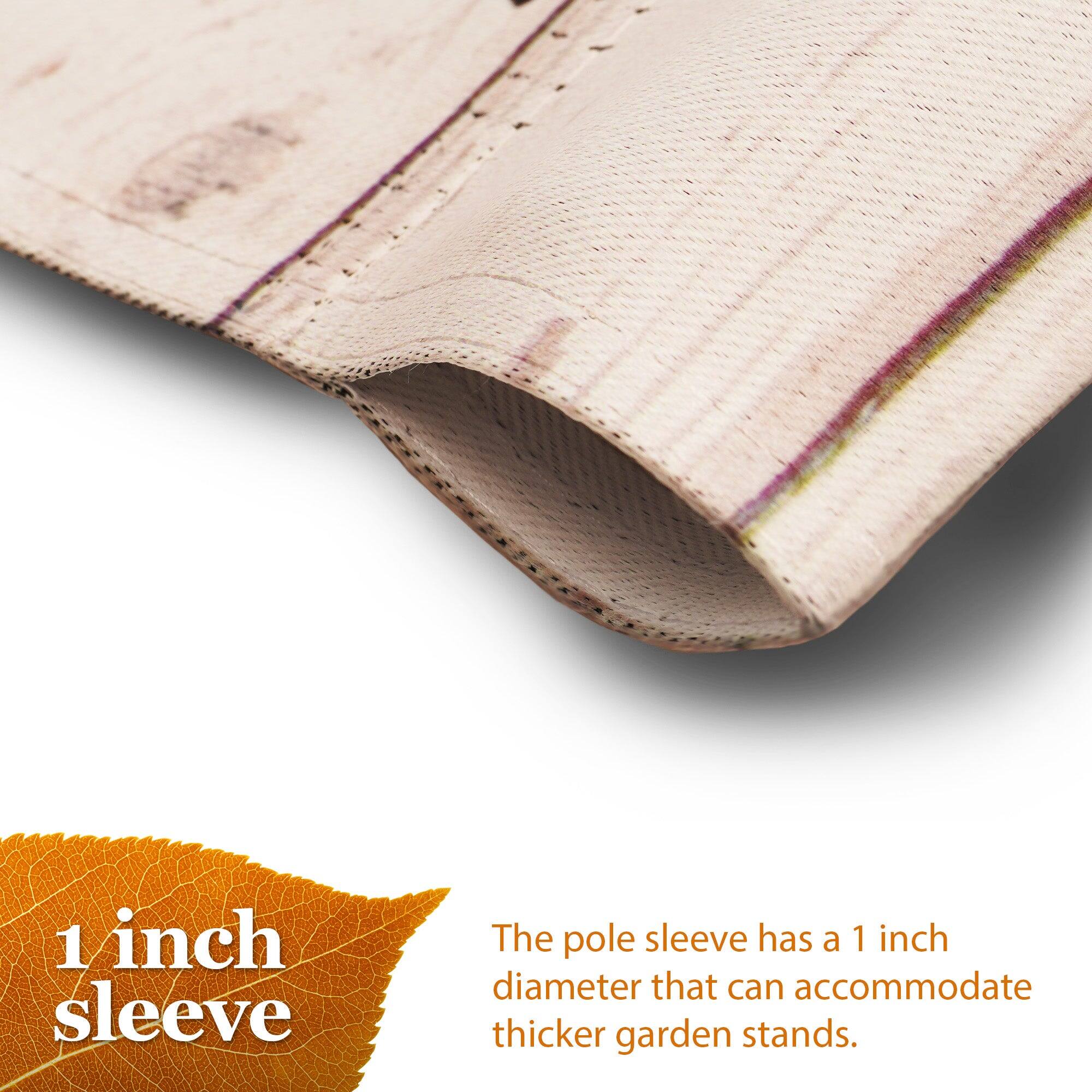 1 inch sleeve

The pole sleeve has a 1 inch diameter that can accommodate thicker garden stands.