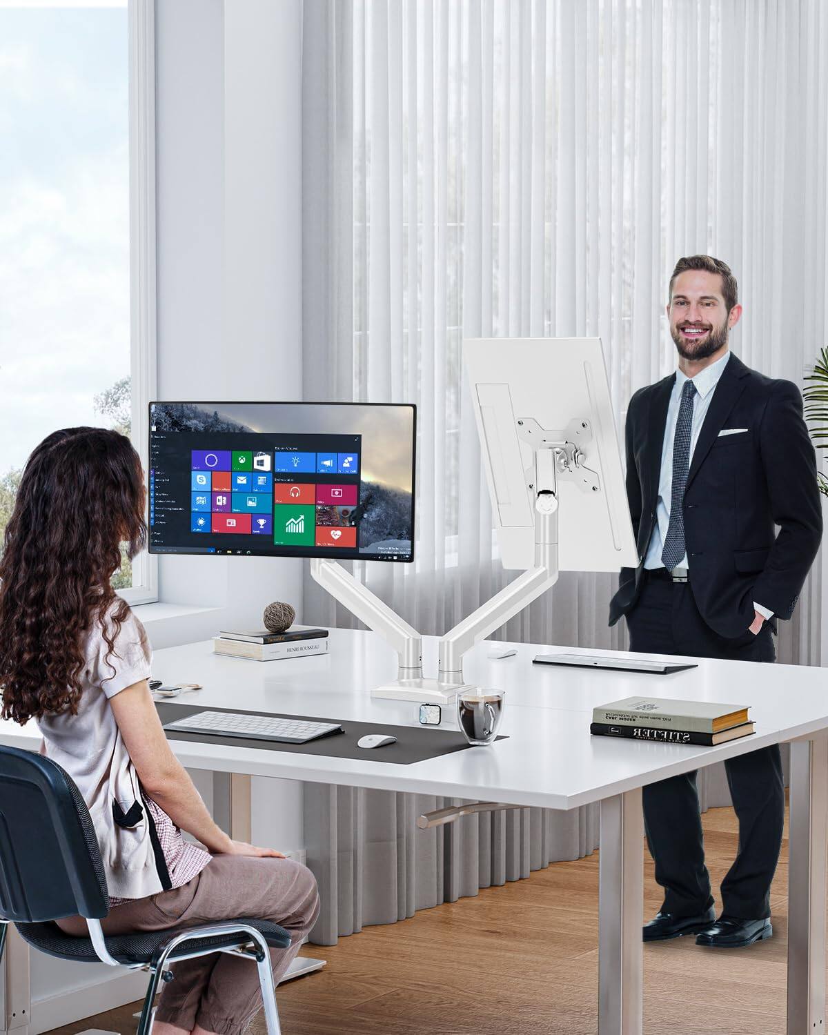 Alt View 8. Hanke - Dual Monitor Mount Fits 17 To Computer Screen Arm Hold 4.4-19. Each Full Motion Desk Mounts For 2 Monitors ... - White.