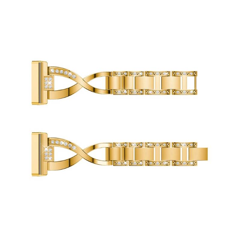 Back. StrapsCo - Glam Bracelet Stainless Steel Watch Band Strap For Fitbit Versa 4 - Yellow Gold.