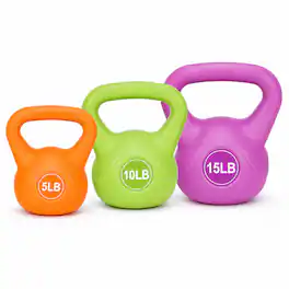 BalanceFrom Fitness - BalanceFrom Sand-Filled Kettlebell Weights Set of 5, 10, and 15 lb, Multicolor - Orange、green、purple