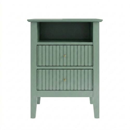 Alt View 5. LUCKY ONE - 18" Assembled Fluted Nightstand Set of 2 2-Drawer Gold Knobs - Green.
