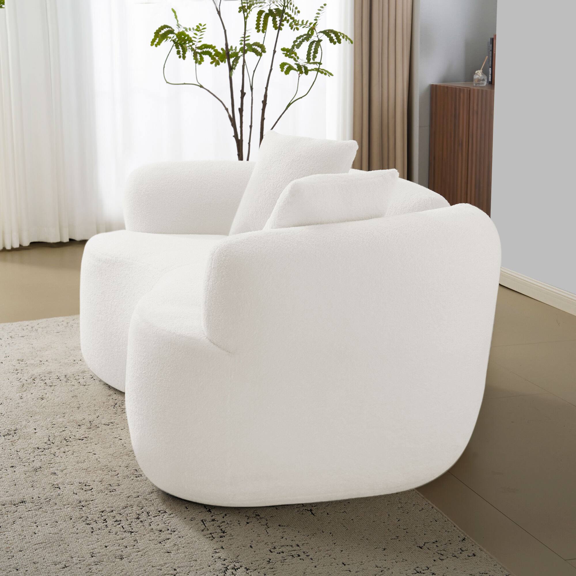 Back. GOODSILO - Modern Curved Loveseat Sofa with Teddy Velvet Fabric for Small Spaces and Apartments - White.