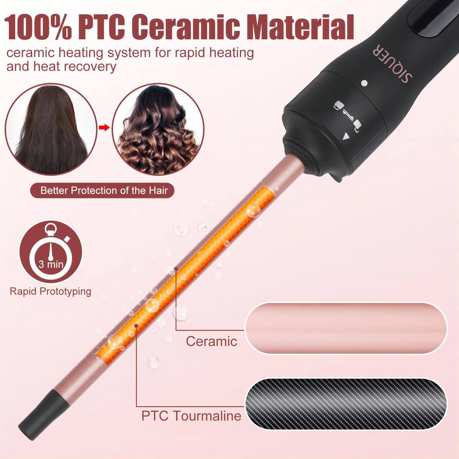 100% PTC Ceramic Material  
ceramic heating system for rapid heating and heat recovery  

Better Protection of the Hair  

3 min Rapid Prototyping  

Ceramic  
PTC Tourmaline