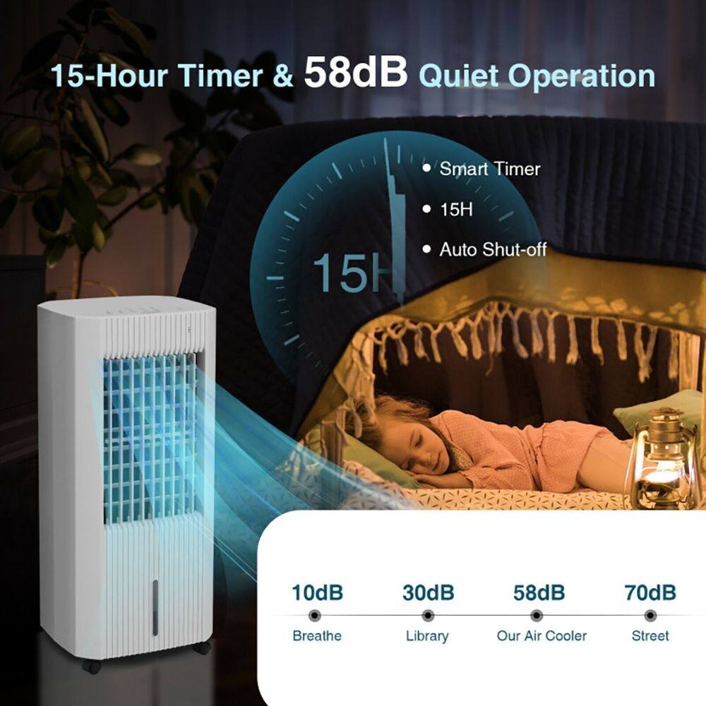 15-Hour Timer & 58dB Quiet Operation

- Smart Timer
- 15H
- Auto Shut-off

10dB Breathe
30dB Library
58dB Our Air Cooler
70dB Street