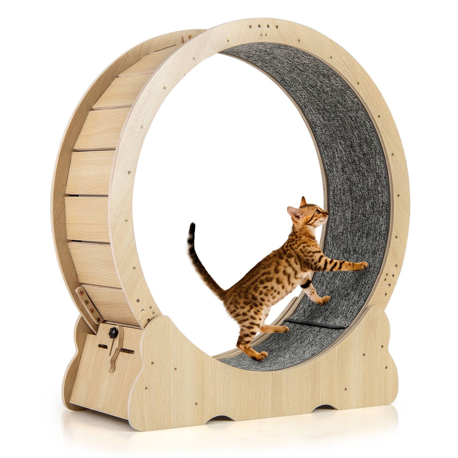 Alt View 9. Gymax - Gymax Cat Exercise Wheel w/ Carpet & Lockable Mechanism Non-slip Wide Base Wide Base - Natural.
