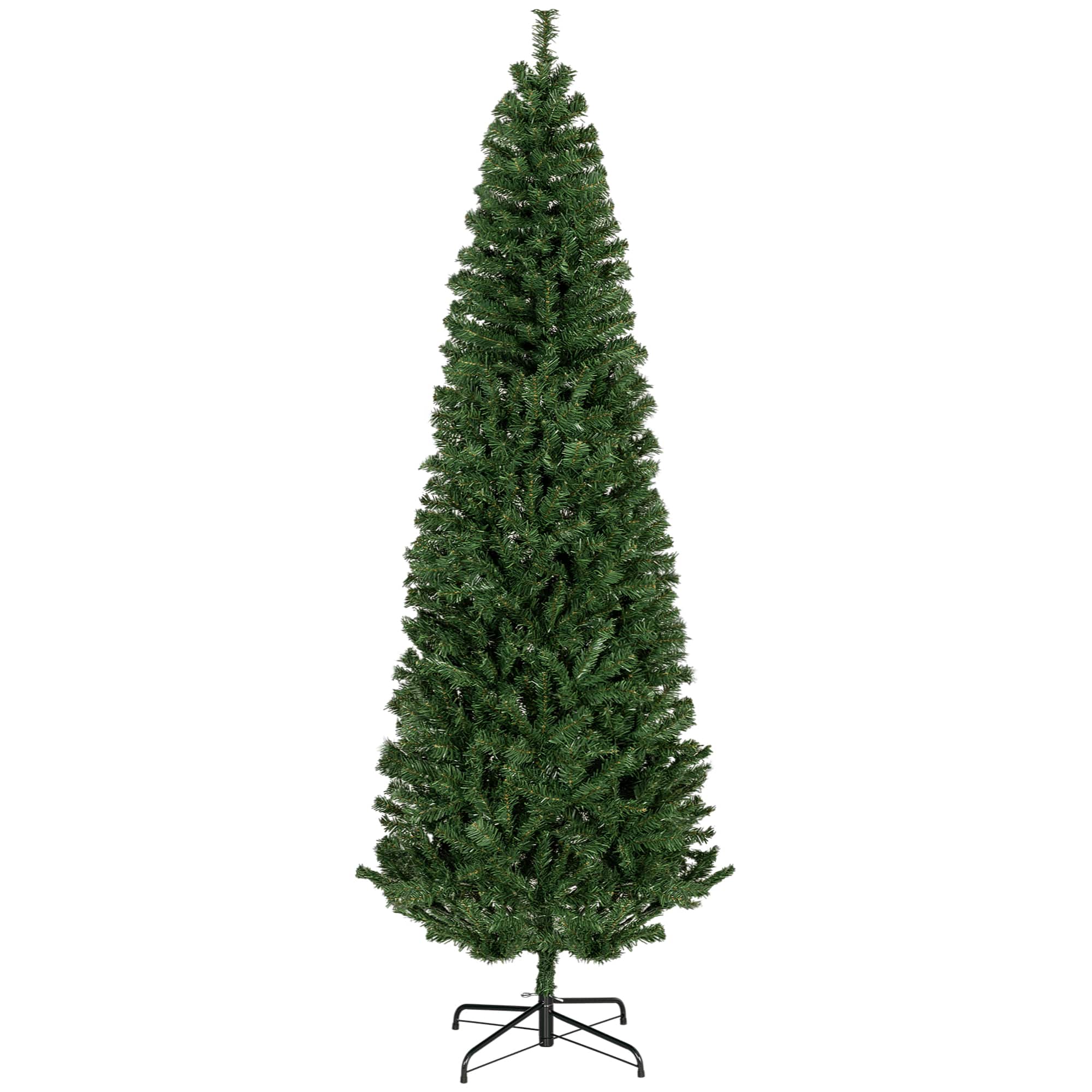 Homcom - 7ft Pencil Christmas Tree, Unlit Artificial Christmas Tree Slim Douglas Fir Xmas Tree with Realistic Branches - Green