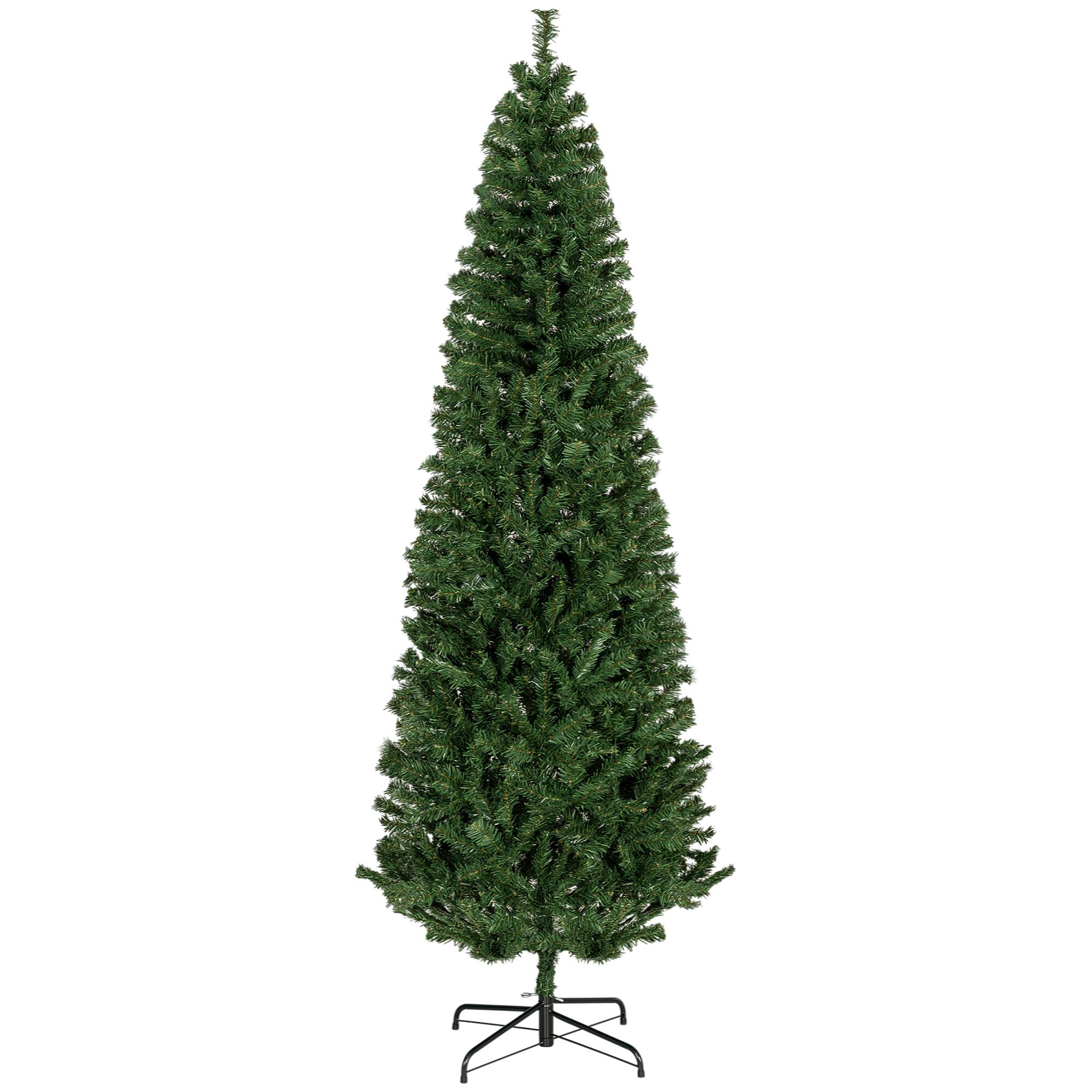 Front. Homcom - Pencil Christmas Tree, Unlit Artificial Christmas Tree Slim Douglas Fir Xmas Tree with Realistic Branches - Green.