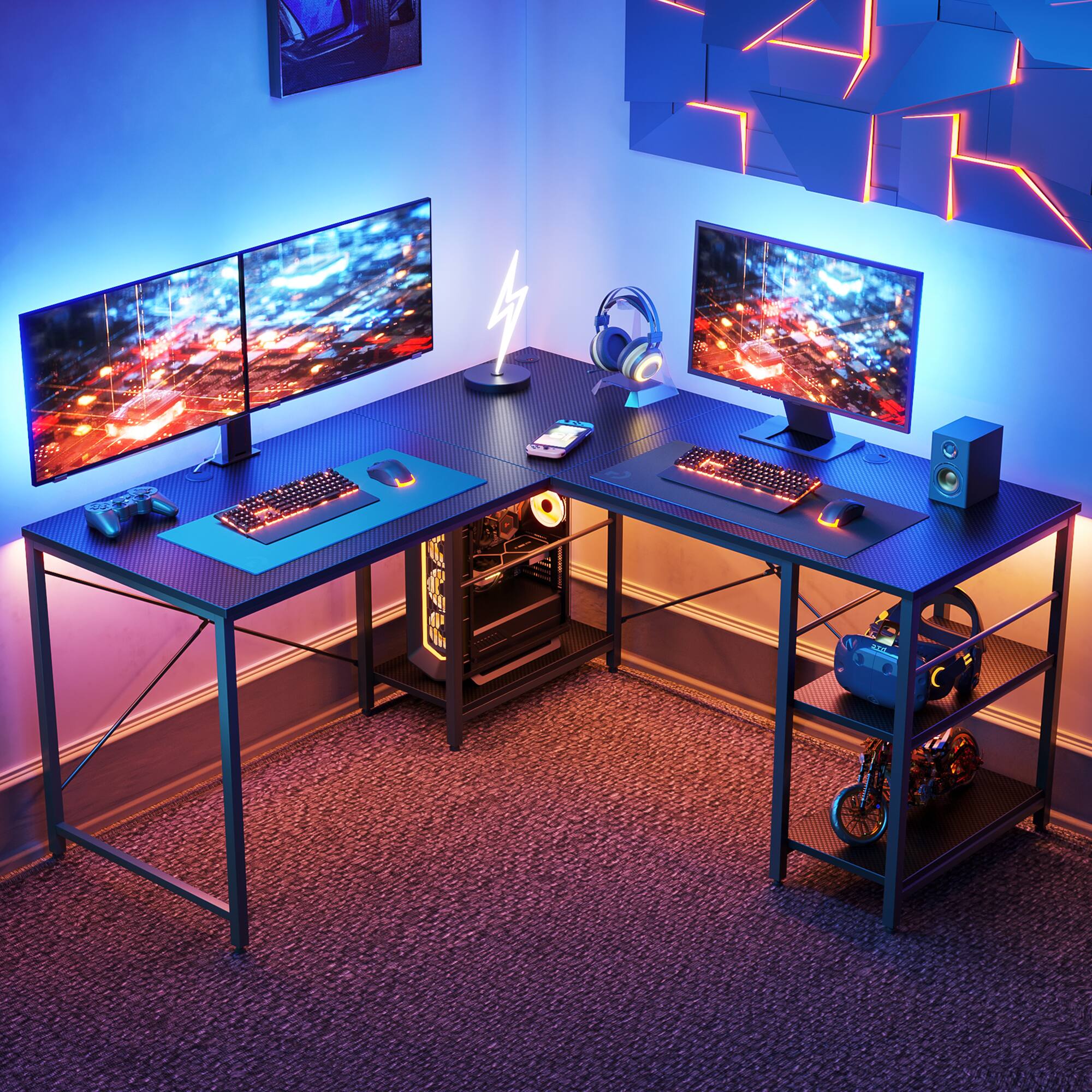 Alt View 13. Bestier - Bestier 59inch L Shaped Desk with Shelves Home Office Gaming Computer Desk - black.