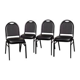 Emma + Oliver - Dymoke Versatile Dome Back Stacking Banquet Chair - Black Vinyl/Black Frame