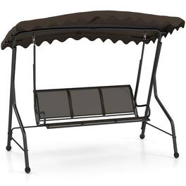 Gymax - 3-Seat Outdoor Swing Porch Canopy Swing w/ Adjustable Shading Breathable Seat - Gray