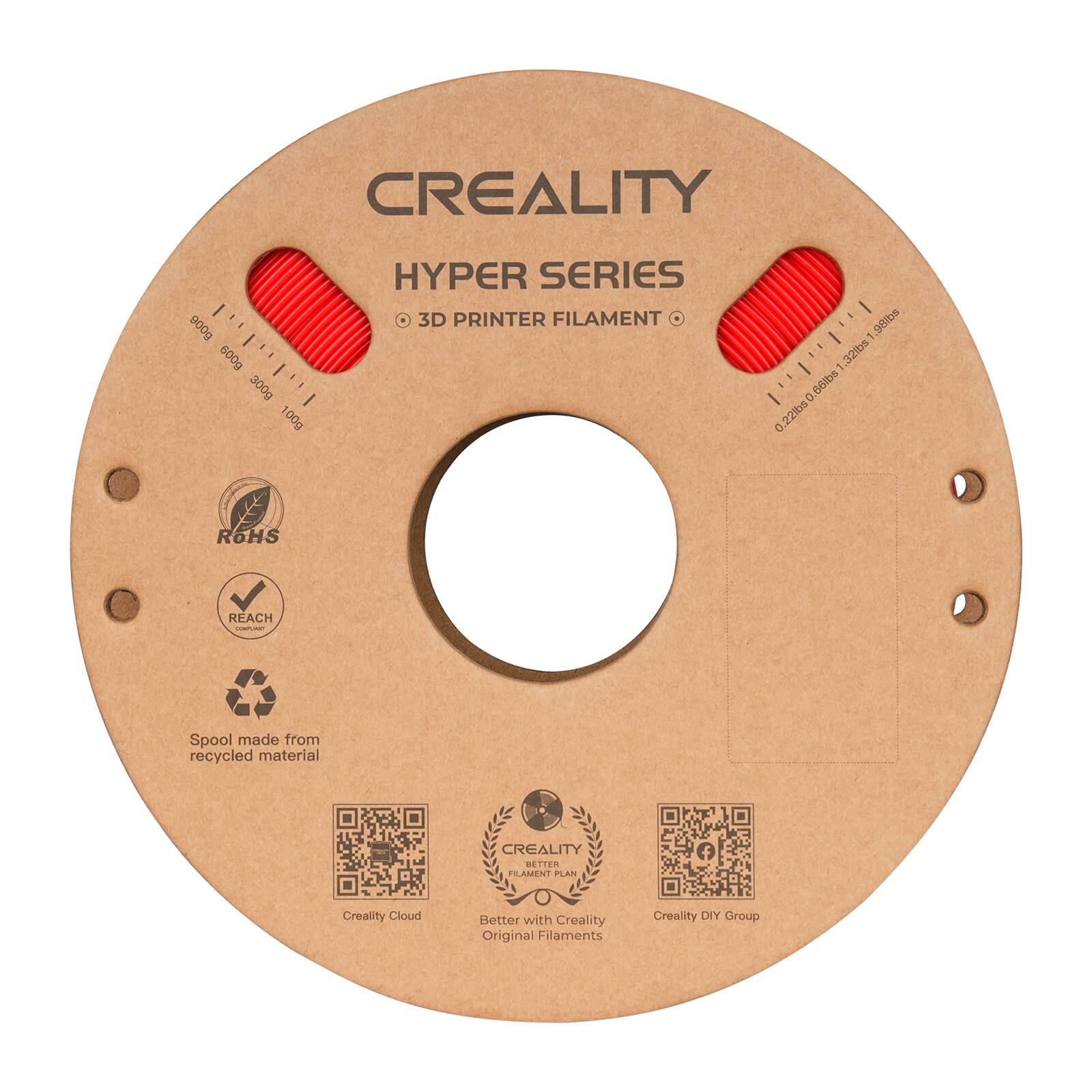 Creality Hyper Series I - 3D Printer Filament 900g I - 600g Beii - 32ls 300g 5Glbs L 100g 0.22lbs ROHS REACH - Spool made from recycled material Creality Bitten Filament Plan Creality Cloud Better with Creality Original Filaments Creality DIY Group
