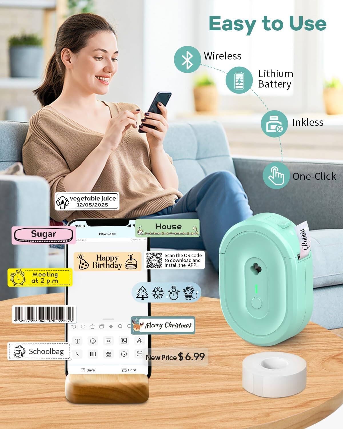 Easy to Use Wireless Lithium Battery Inkless One-Click

vegetable juice 12/05/2025

Sugar

Meeting at 2 p.m

House

Happy Birthday

Scan the QR code to download and install the APP.

Merry Christmas

Schoolbag

New Price $6.99

Save Print