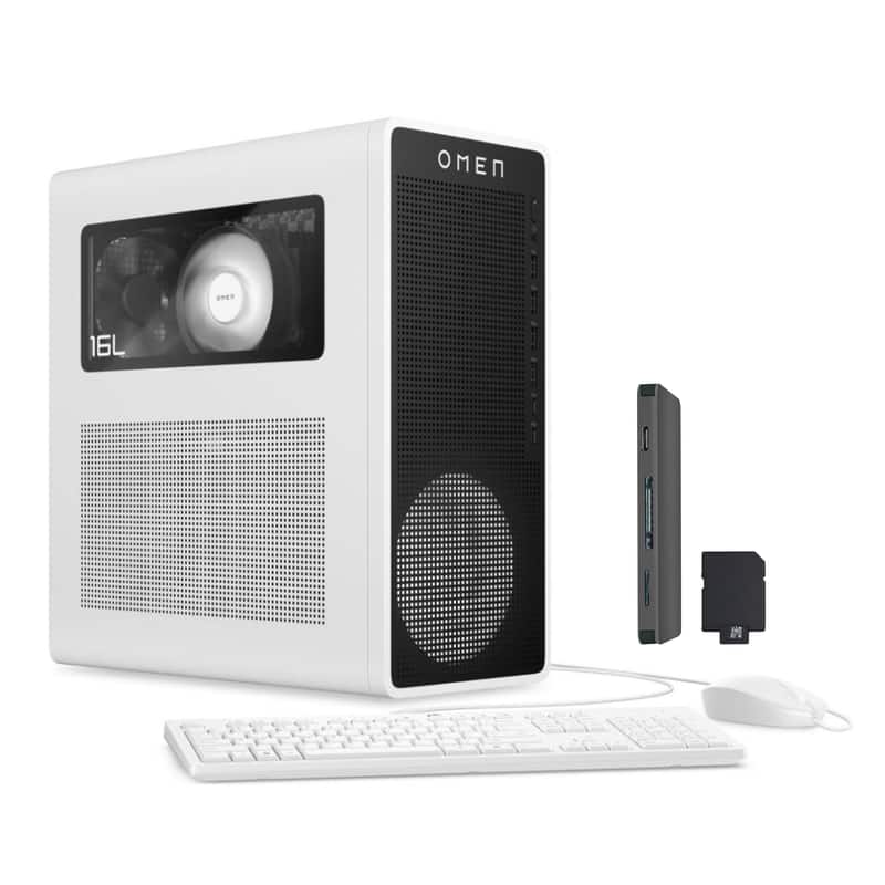 Front. HP - HP Omen 16L Gaming Desktop,AMD Ryzen 7 8700F,NVIDIA GeForce RTX 5060,32GB DDR5,2TB SSD+1TB Dock Set,Wi-Fi 6,Win 11,White - White.
