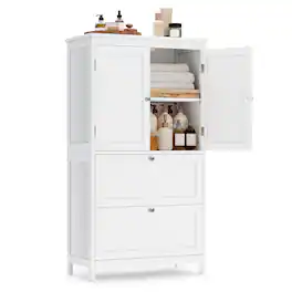 Songmics Home - Bathroom Floor Storage Cabinet, Bathroom Storage Unit, Freestanding Cabinet, 11.8 x 23.6 x 43.3 Inches - White