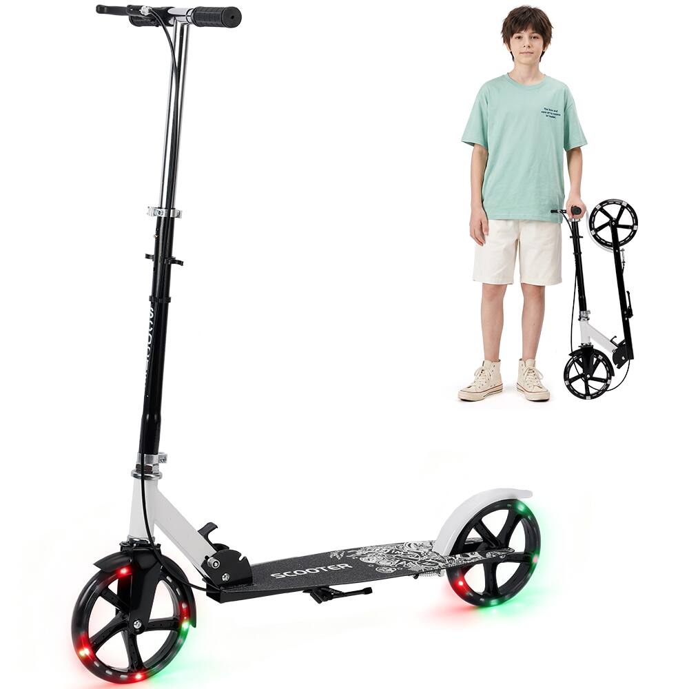 Alt View 1. Topteng - Foldable Kick Scooter for Adult & Teen–8" Luminous PU Wheel,Dual Brakes,Anti-Slip Deck,Height Adjustable,Fit for Commute - Black.