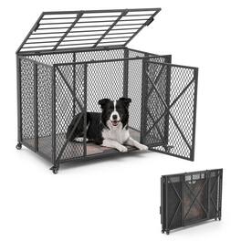 VEVOR - 38 Inch Heavy Duty Dog Crate, Max Load 250 lbs, Foldable Indestructible Escape-Proof Dog Kennel Indoor for High Anxiety - Black