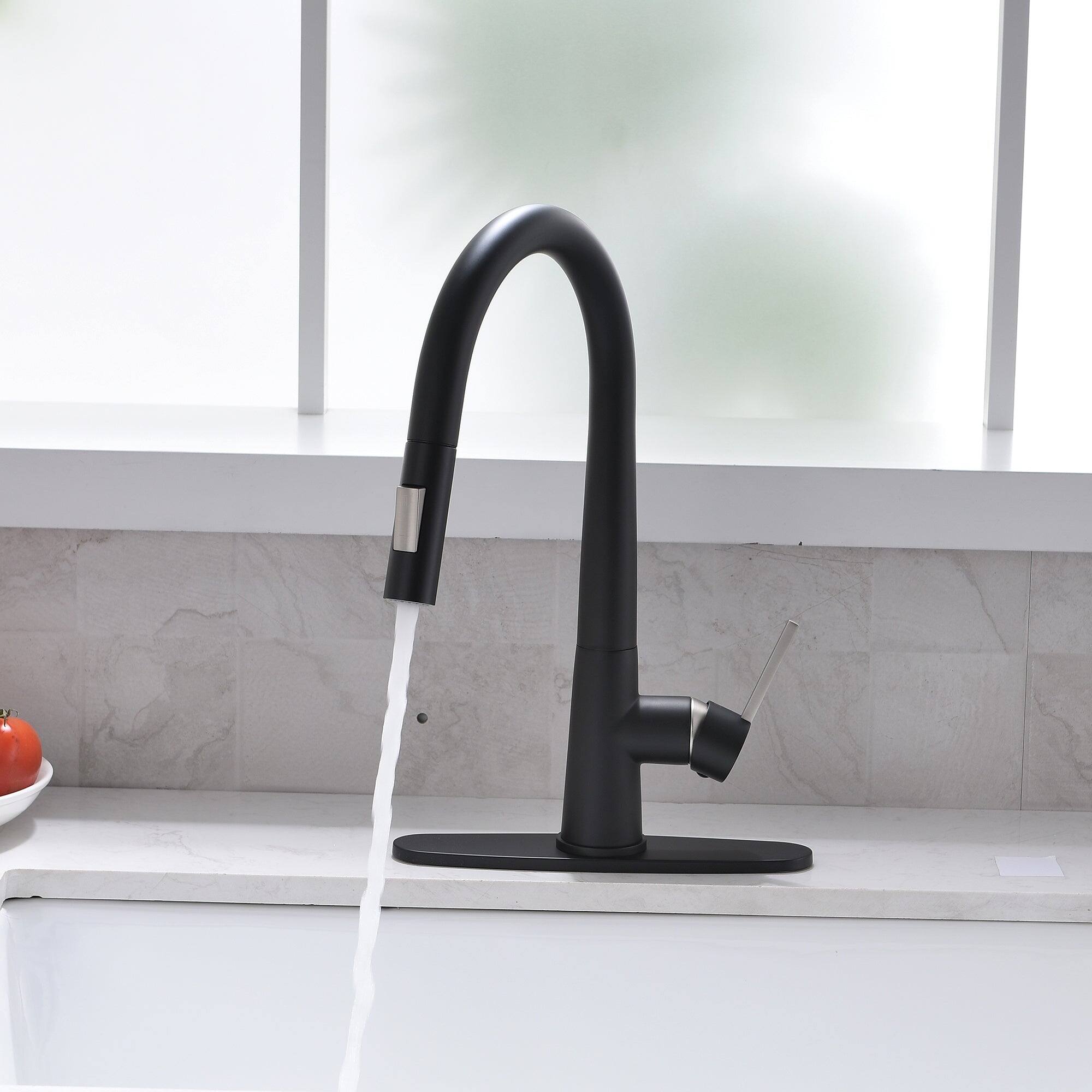 Alt View 9. Boyel Living - Matte Black 2 Spray Patterns Single Handle Pull Down Sprayer Kitchen Faucet with Deckplate Included - Matte Black.