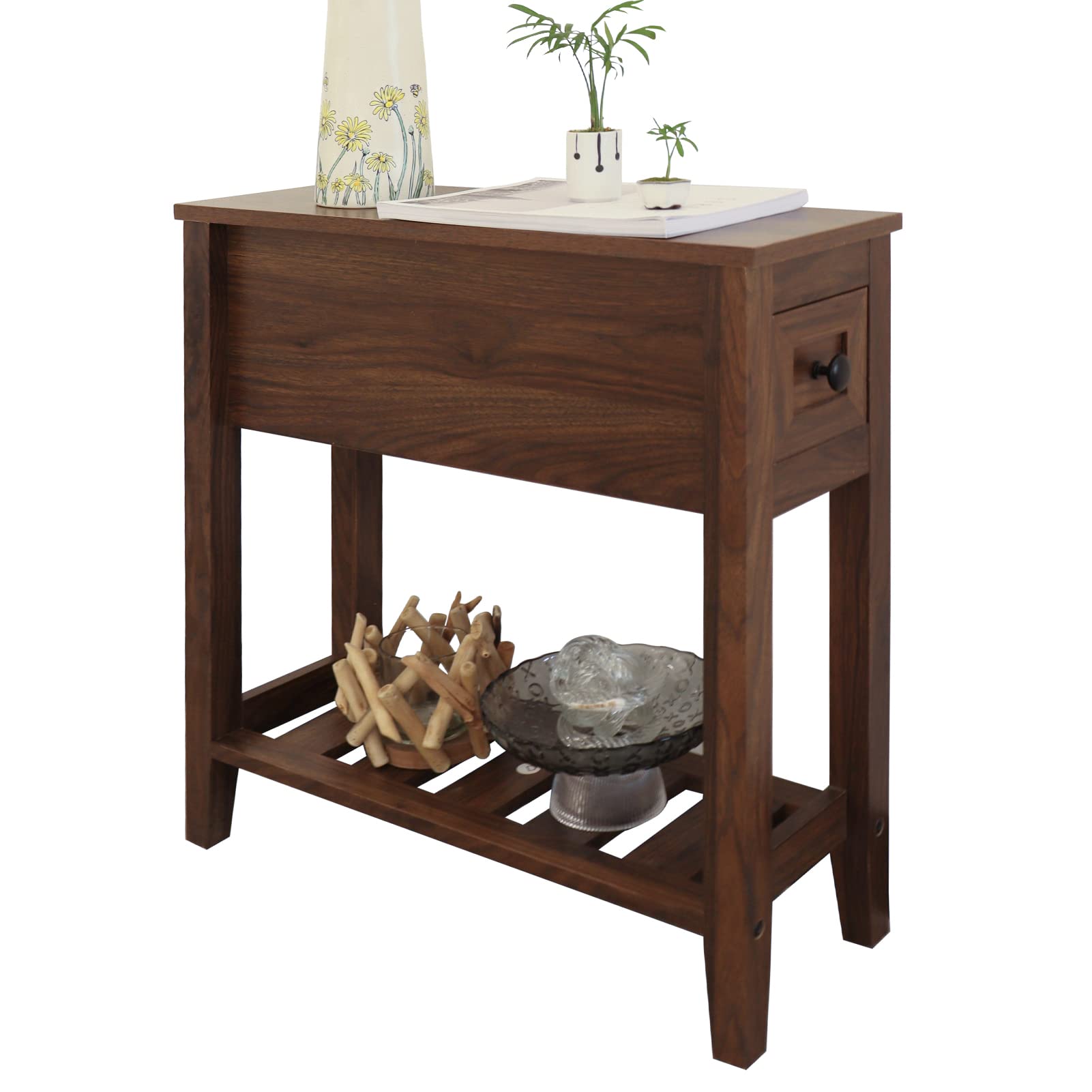 Alt View 5. PO3TICJUNKI3 - Chairside Narrow End Table Solid Recliner Side With Drawer Slim Nightstand Bedside For Living Room Bedroom - Default.