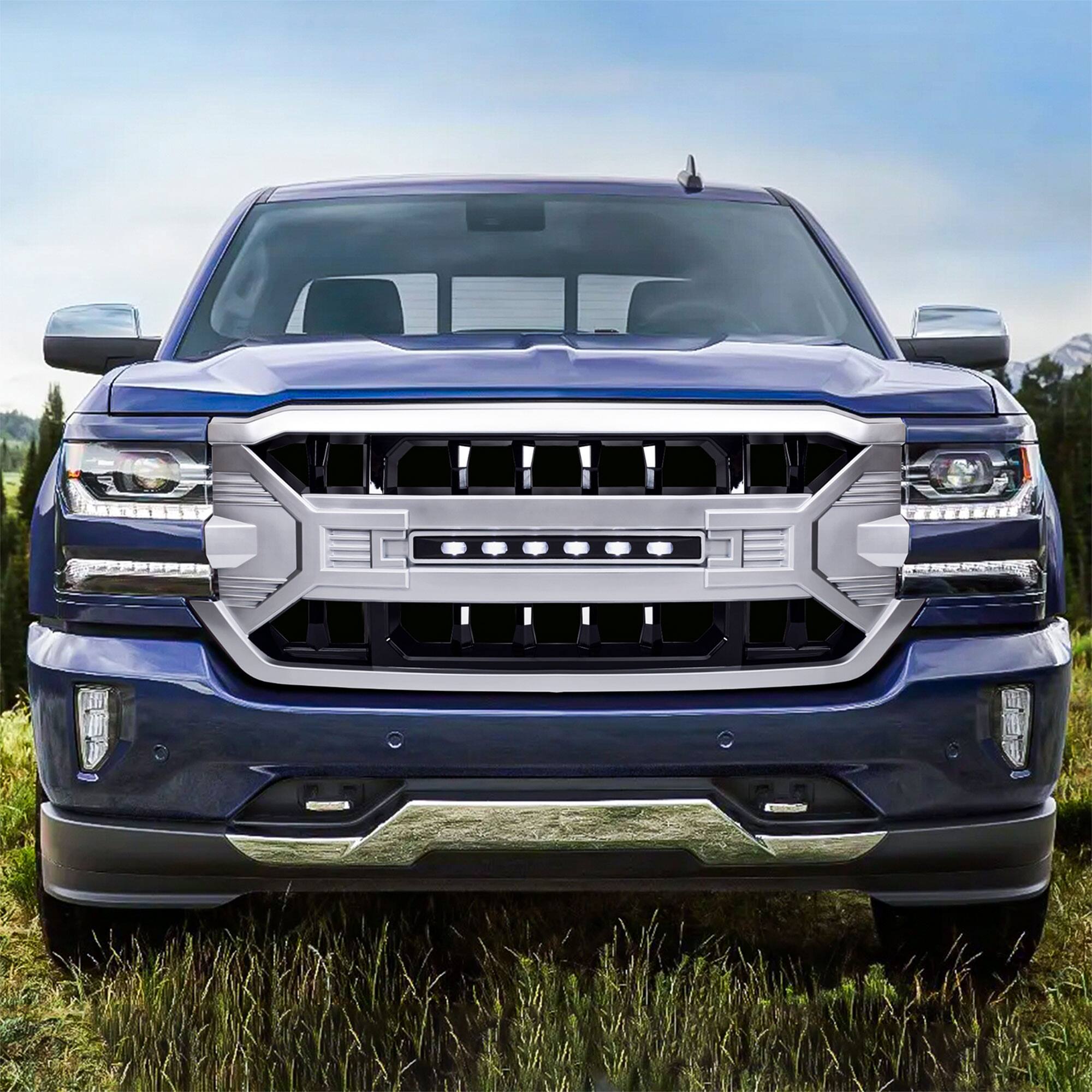 Alt View 5. AMERICAN MODIFIED - AMERICAN MODIFIED Armor Grille for 2016-2019 Chevrolet Silverado 1500, Silver - Silver.