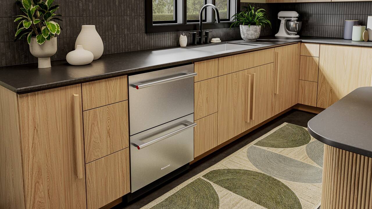 Back. KitchenAid - 4.4 Cu. Ft. Undercounter Double-Drawer Refrigerator - Black Cabinet/Stainless Doors.