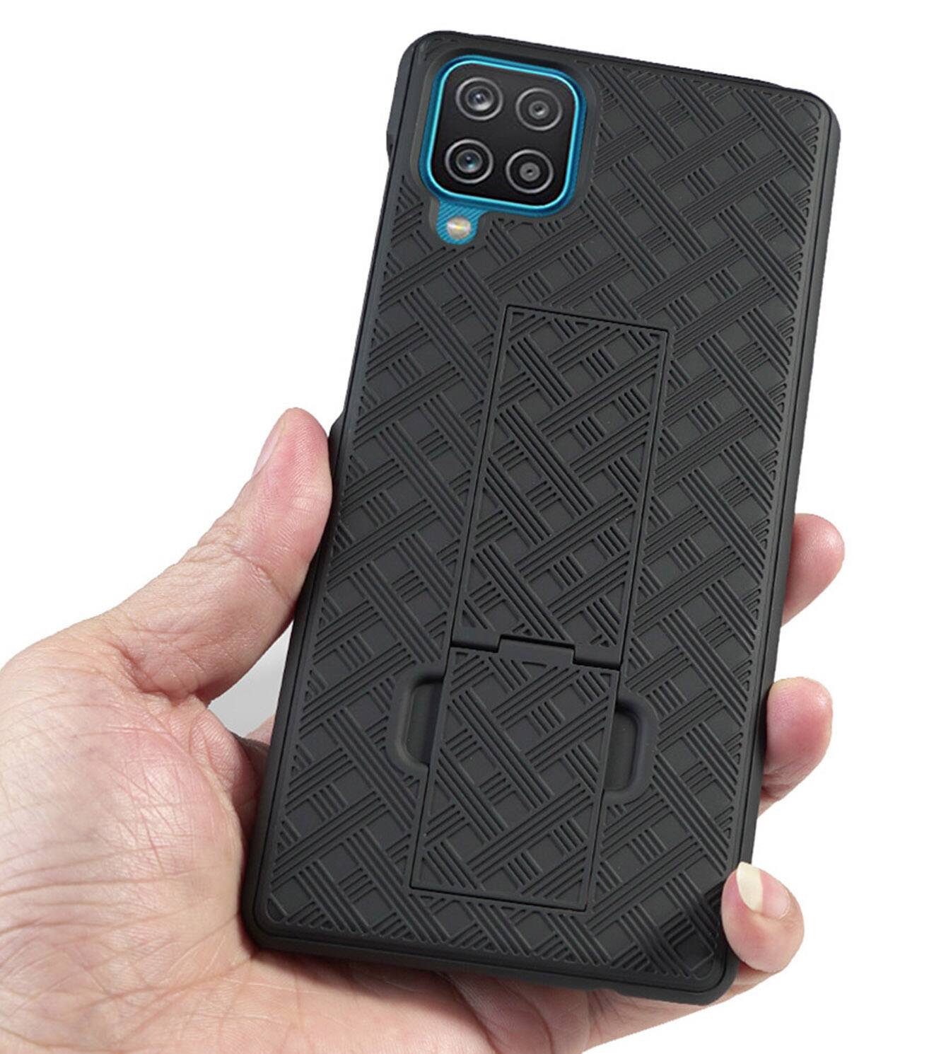Alt View 5. Nakedcellphone - Case with Stand and Belt Clip Holster for Samsung Galaxy A12 5G - Black.