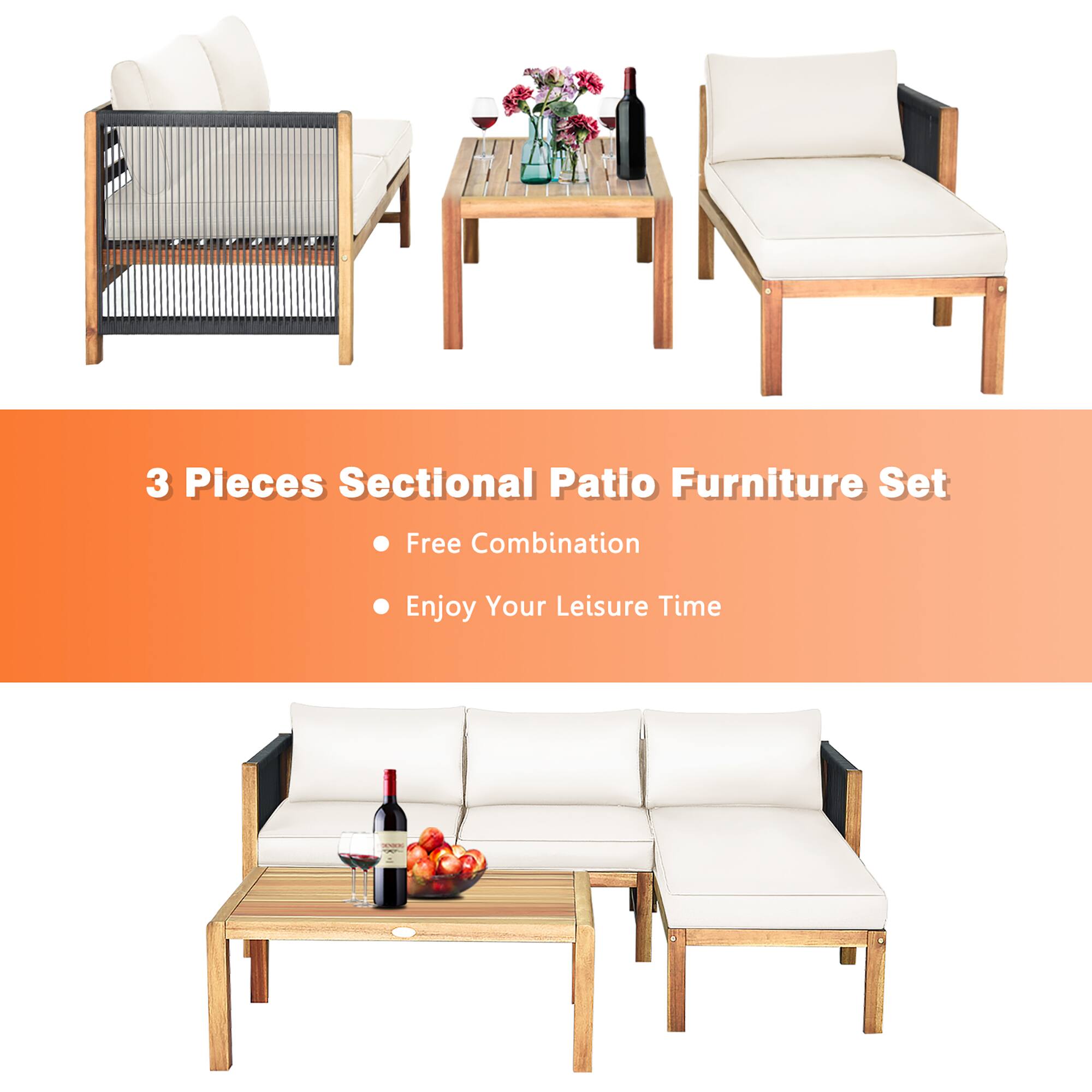 3 Pieces Sectional Patio Furniture Set

Free Combination

Enjoy Your Leisure Time